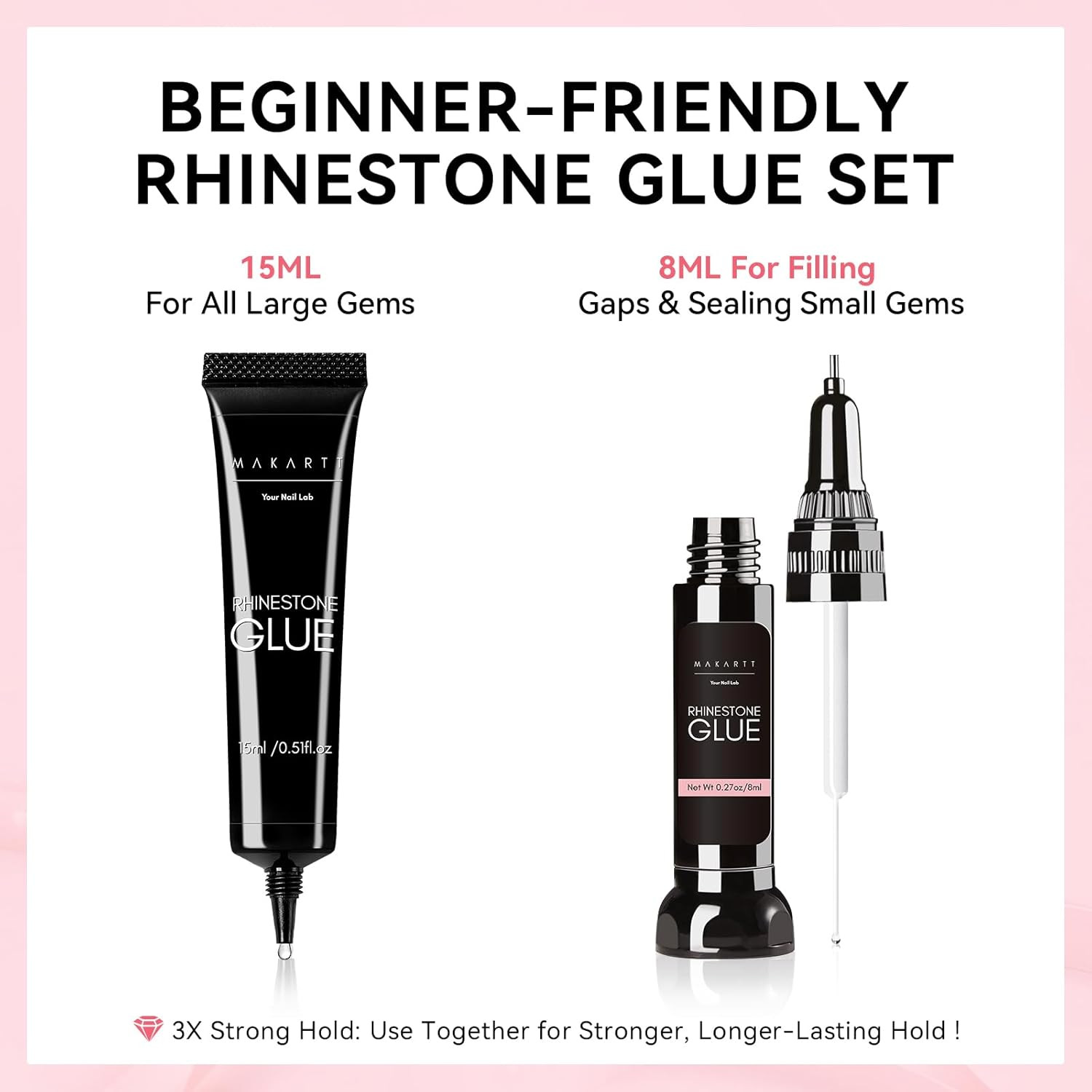 Nail Rhinestone Glue Set – Gel Nail Glue for Rhinestones, 3D Art Design Super St