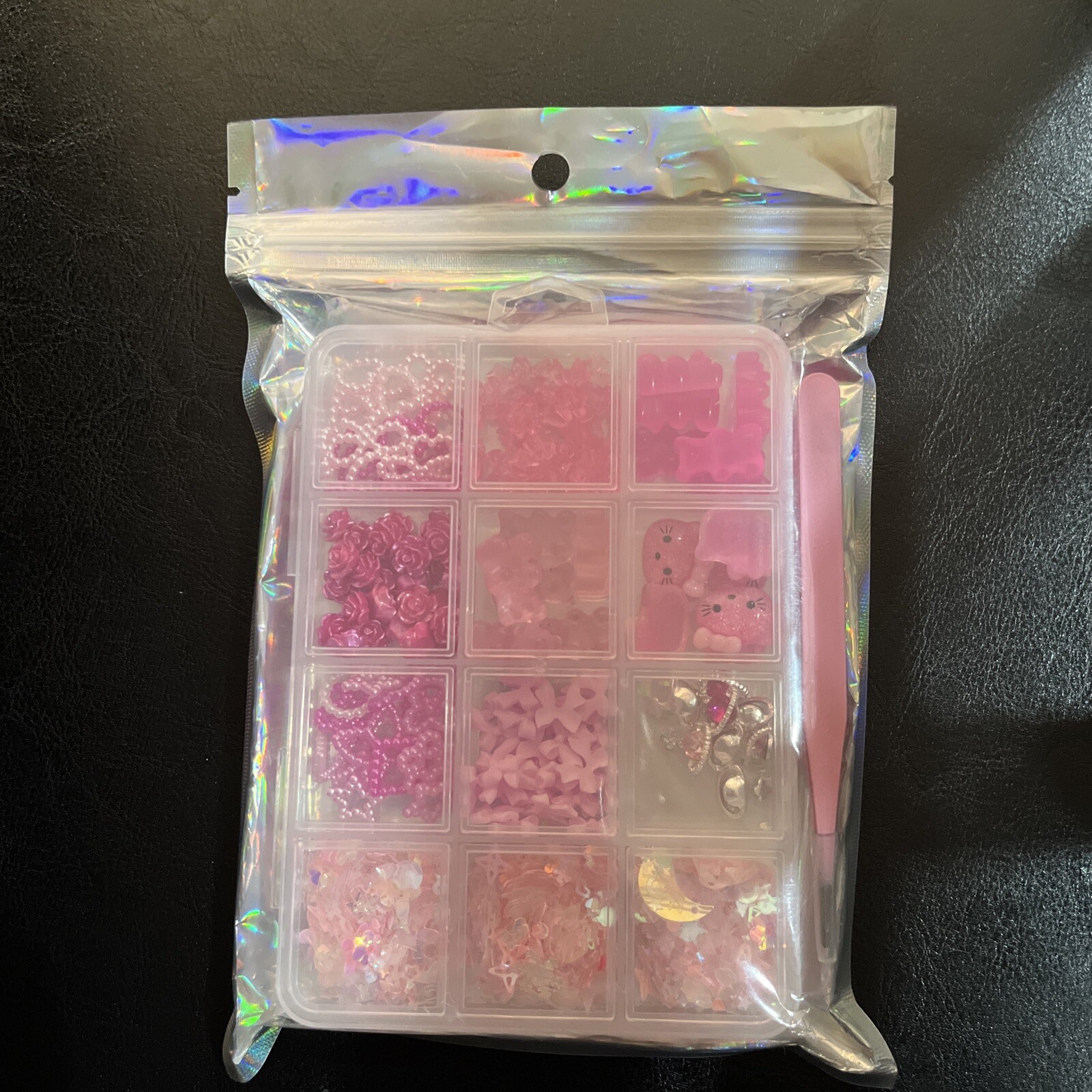 3D Pink Nail Charms Bulk Gummy Bear, Butterfly, Bow, Assorted Nail Charms Set