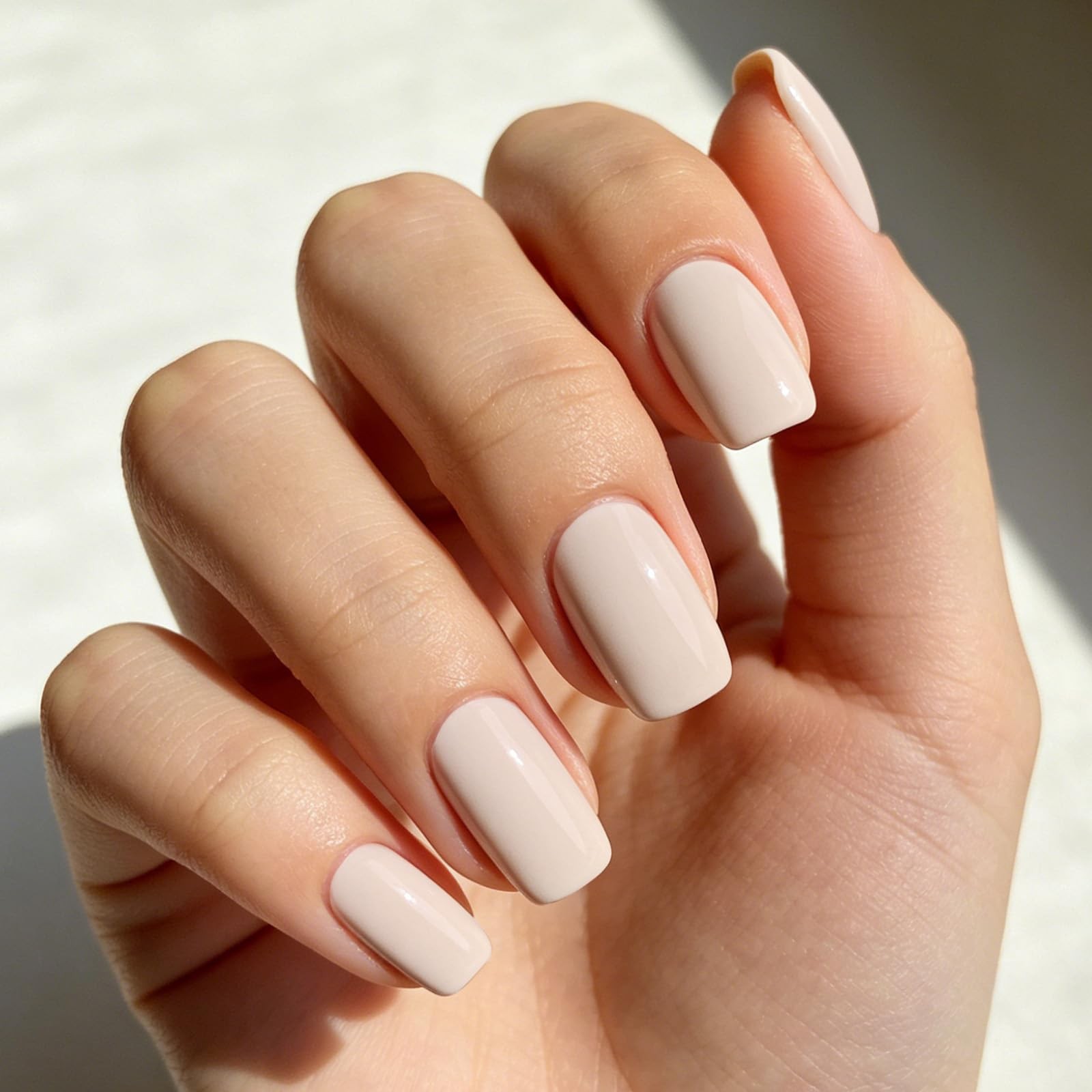32Pcs White Press on Nails, Upgrade Short Square Fake Nails, A1-Point Pink