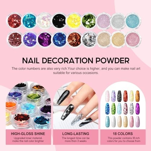 Acrylic Nail Kit for Beginners – 6pcs Powder, 18pcs Glitter, Gel Polish & Drill