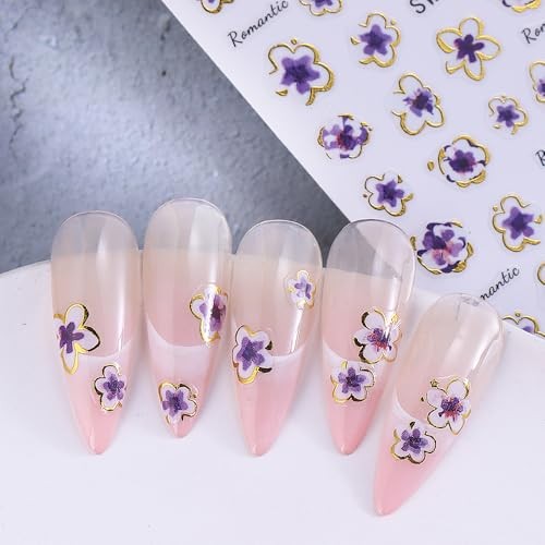 Flower Nail Art Stickers Decals 3D Pink Flower Nail Stickers Self style6