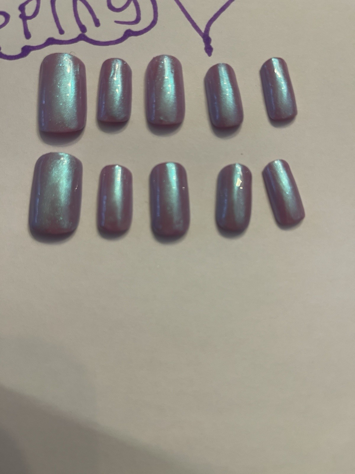Square Press-On Nails Short Purple Shimmer, Glue & Nail Case Included