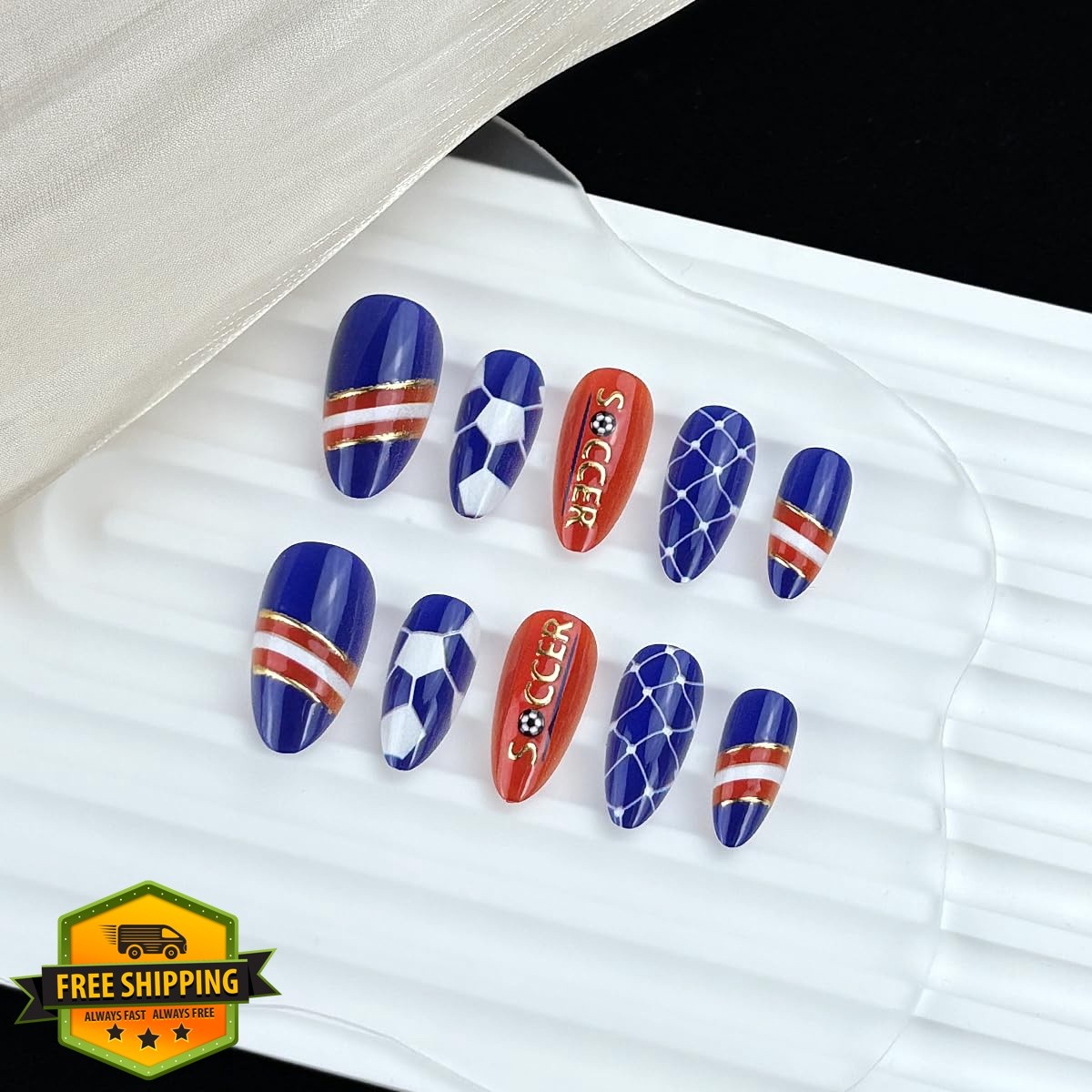 Rdntbeu Cat Eye World Cup Almond Press On Nails