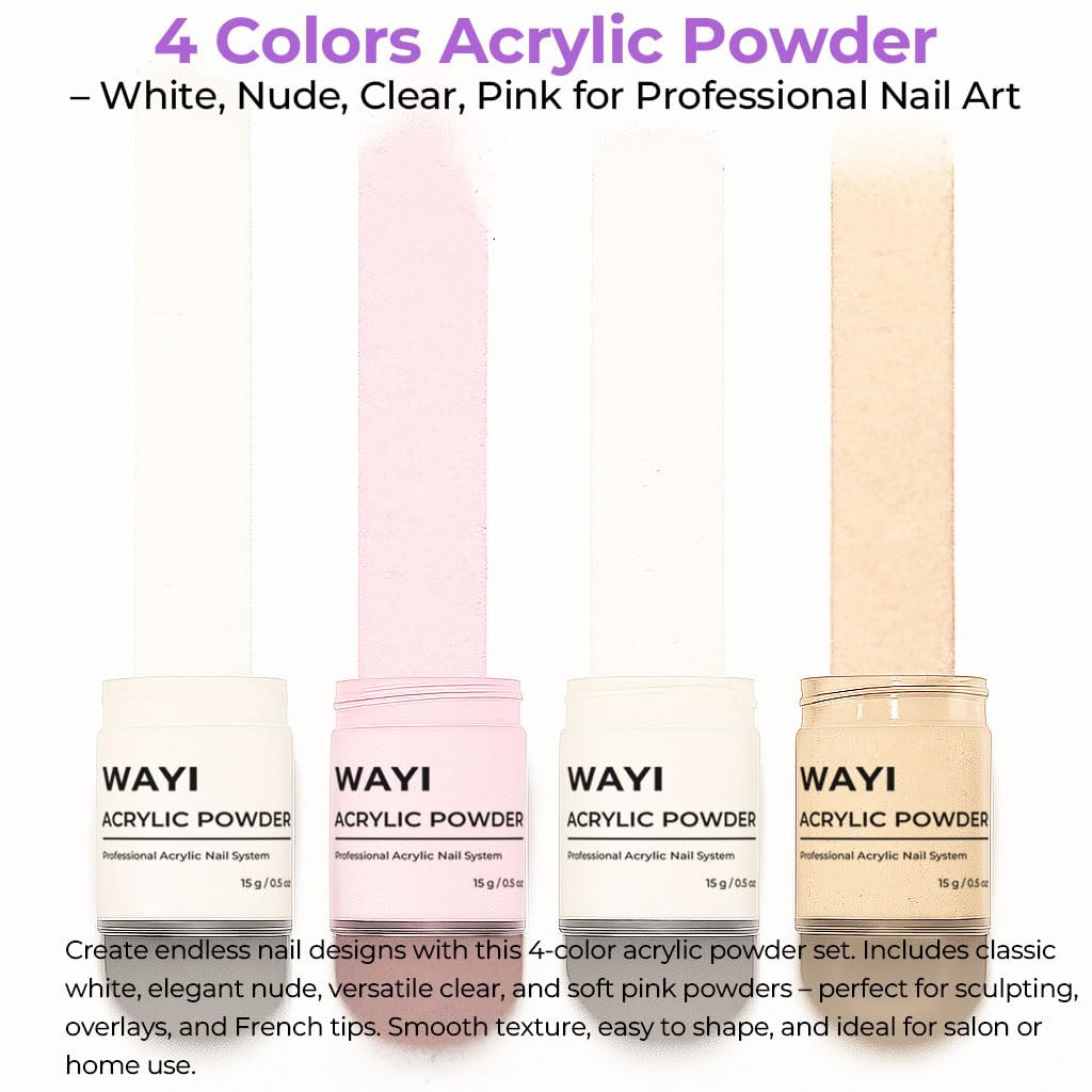 9Pcs Acrylic Nail Kit – 4Pcs Acrylic Powder (Pink, White, Clear, Nude) and Profe