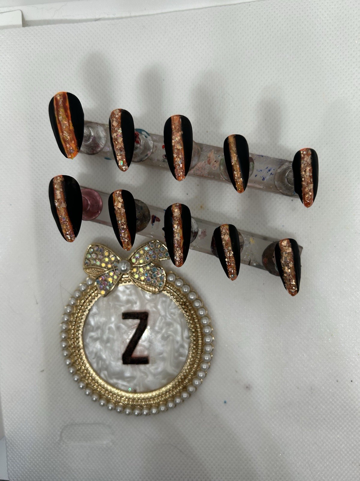 Z NAILZ! Handmade Medium Almond Matte Black With Reflective Strip Press On Nails
