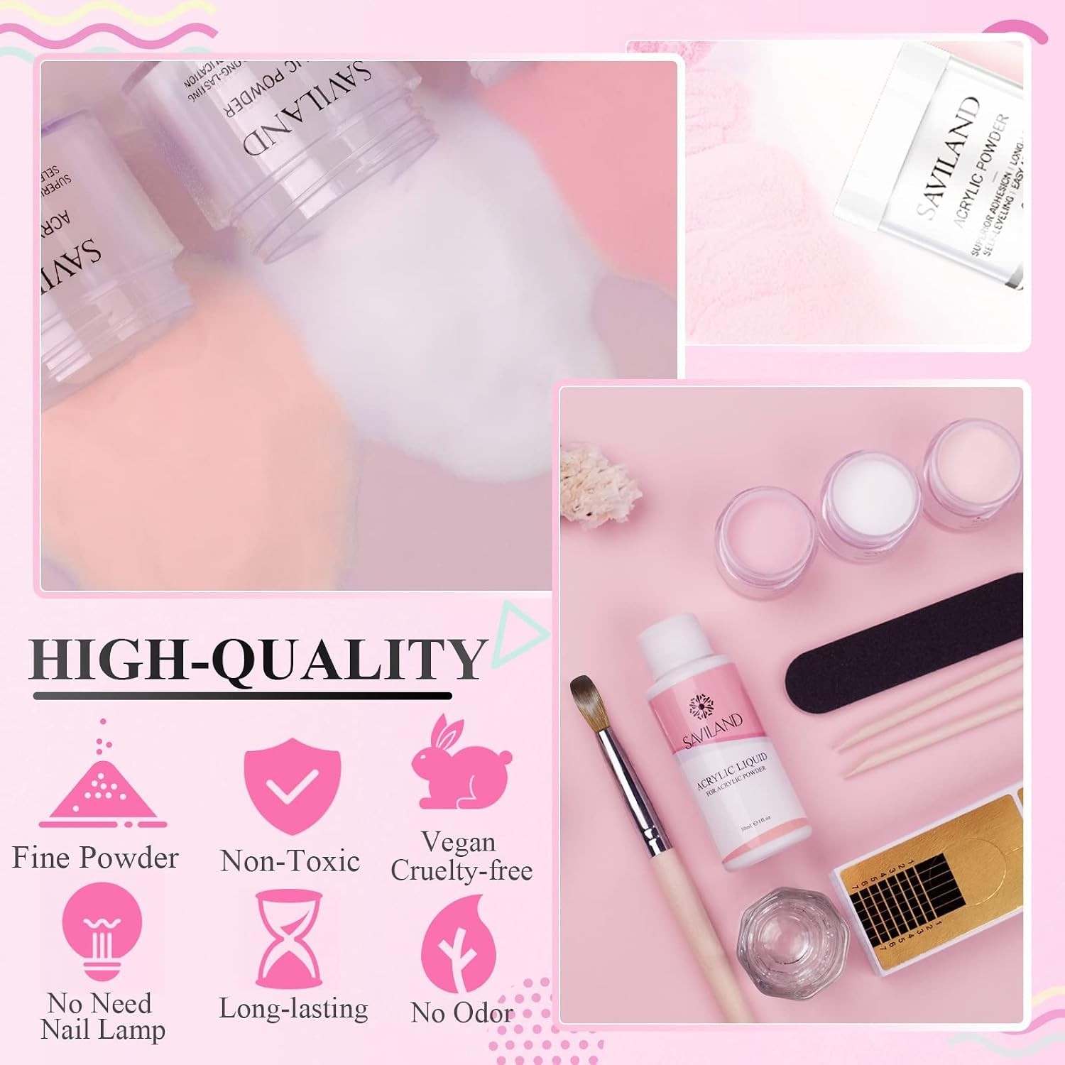 Saviland Acrylic Nail Starter Kit – Clear Pink Nude, Perfect for Home Nail Art