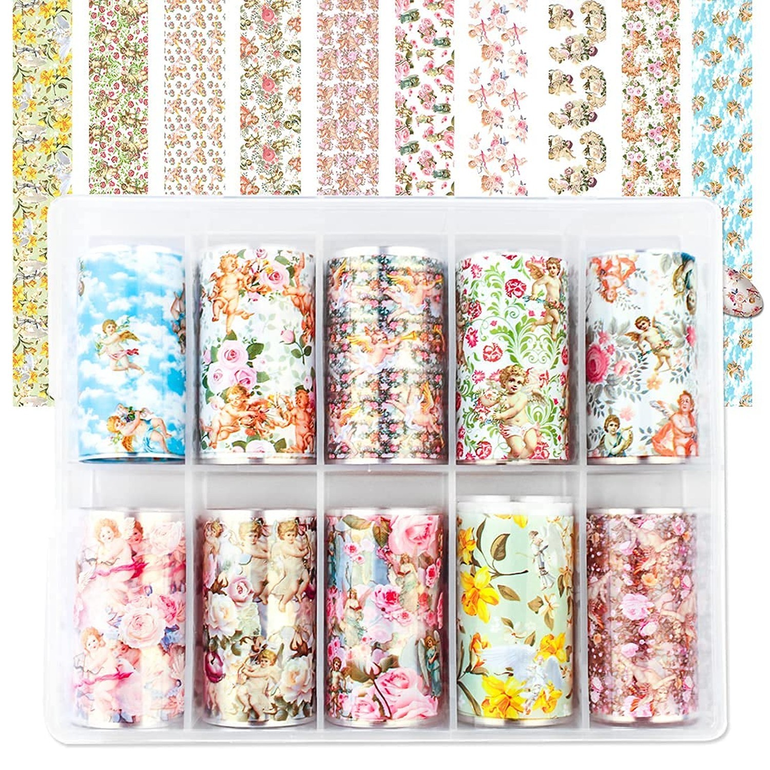 Nail Foil Transfer, DANNEASY 10 Sheets Angle Cupid Flower Design Nail Sticker…