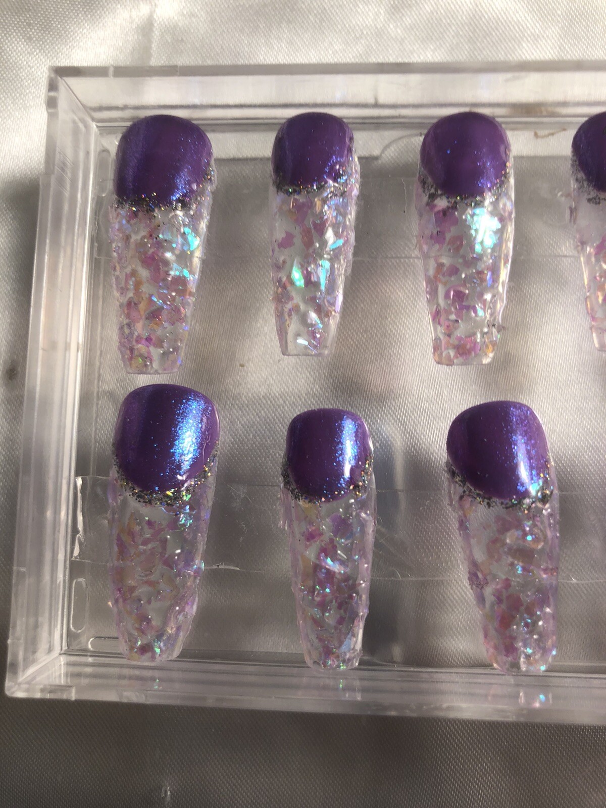 Z NAILZ! Z CLAWZ! Holographic Purple/Clear Alligator Textured Press On Nails