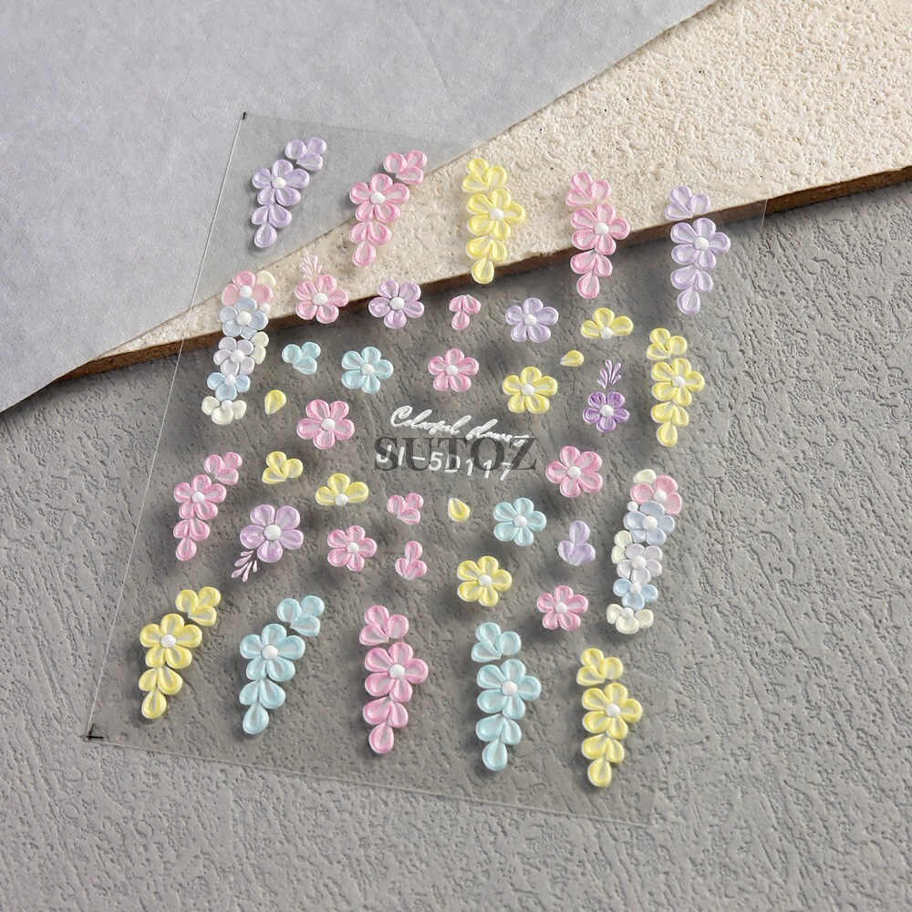 5D Embossed Daisy Rose Butterfly Camellia Flower Nail Art Stickers Self-adhesive