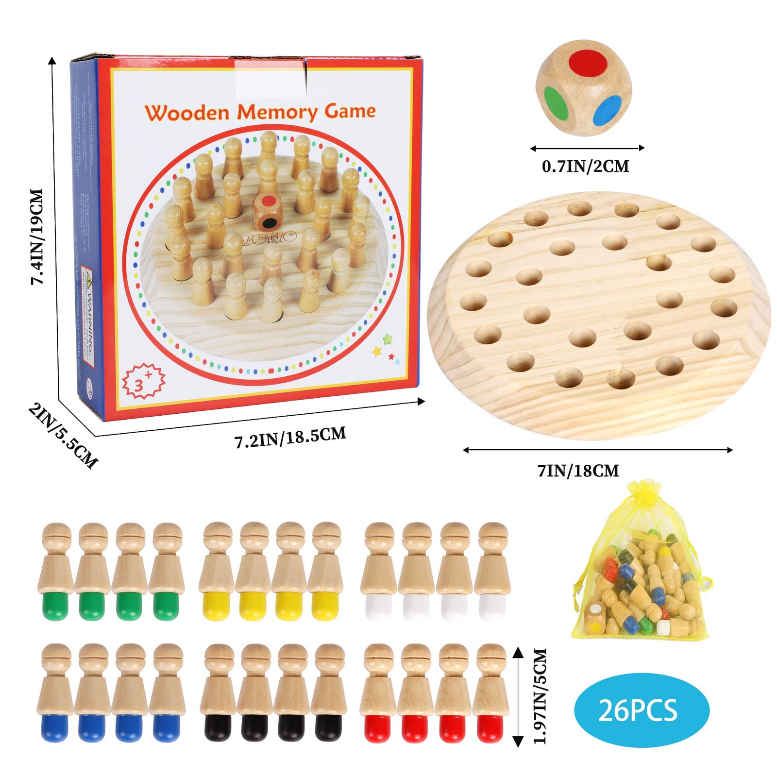 TOWO Wooden Memory Toys for Children – Family Board 7.28 x 7.09 x 1.97 inches