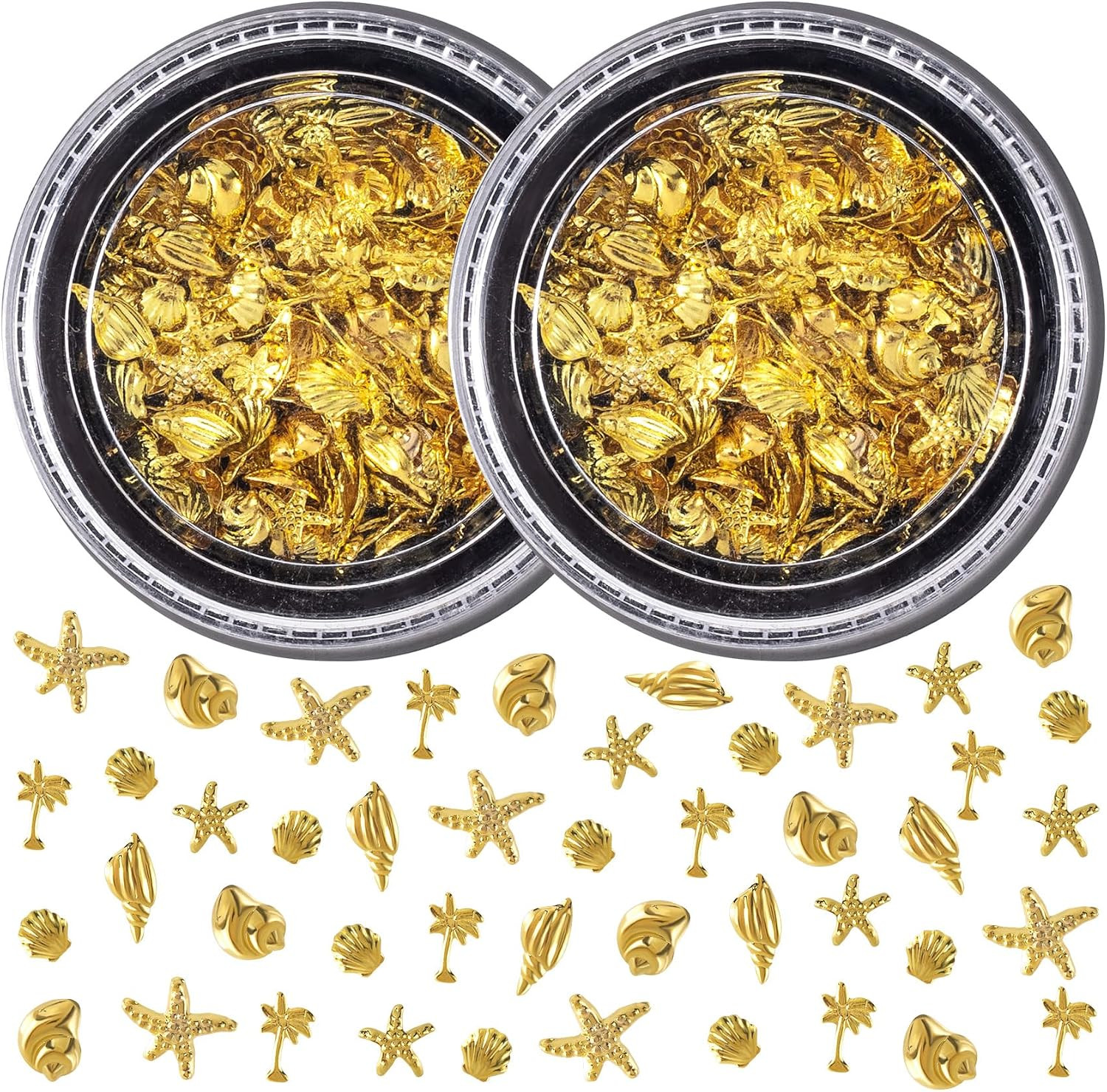 2 Boxes Ocean Beach Nail Art Charms, Gold 3D Starfish Seashell Nail Decoration G