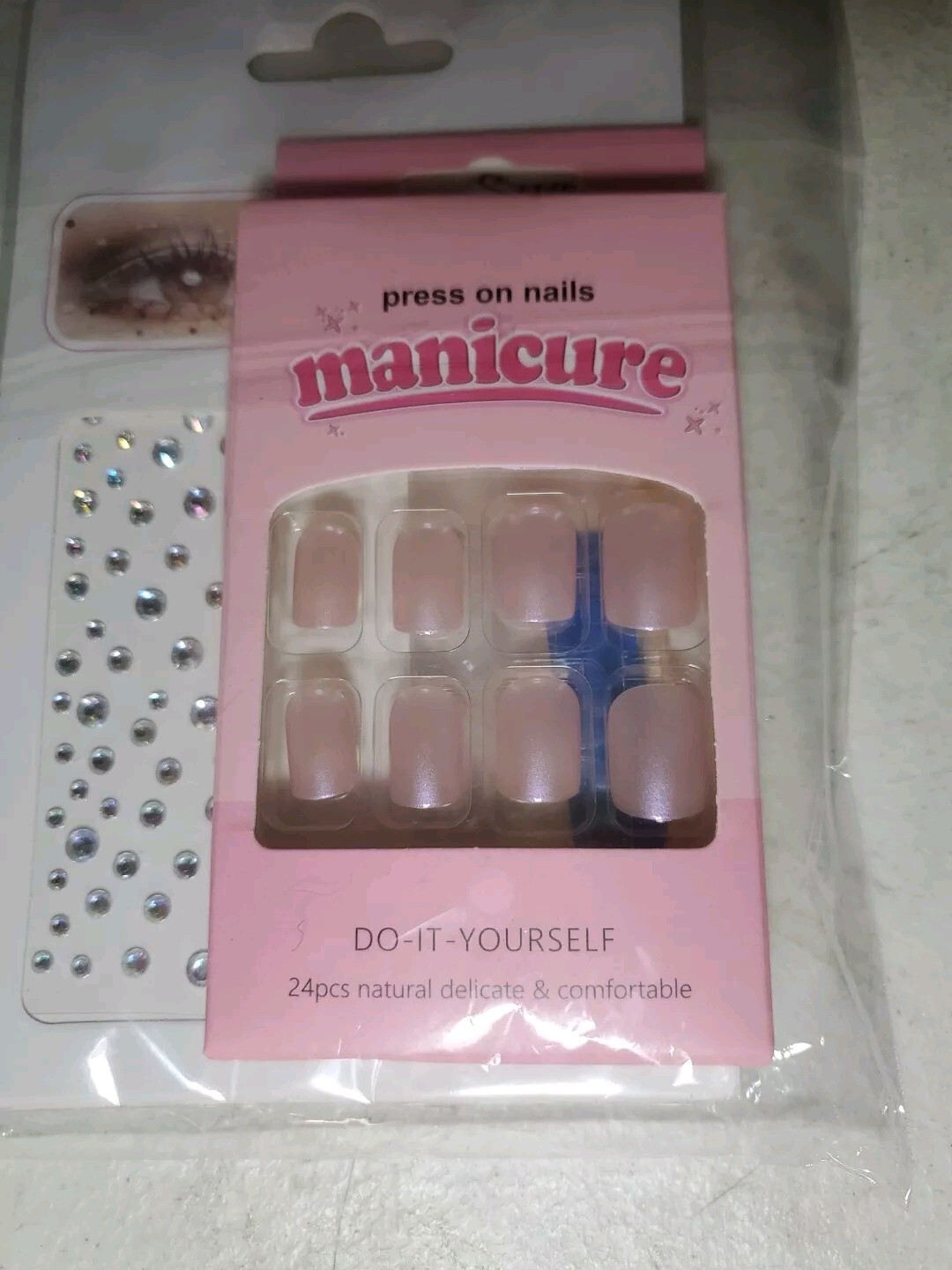 Press On Nails Medium -Light Pink Medium 1 Count (Pack of 24) +3DStickers.