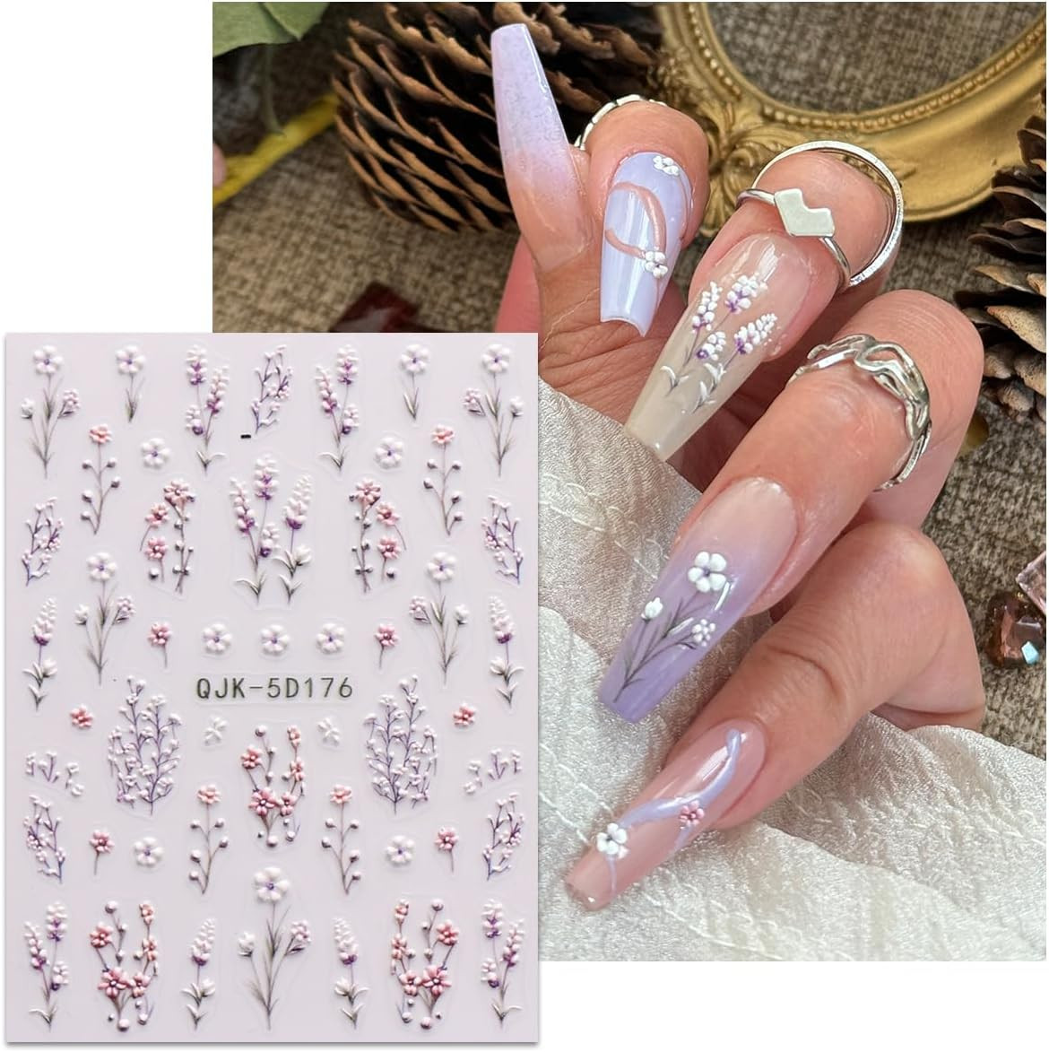 3D Embossed Flower Nail Art Stickers Decals Self-Adhesive 5D Spring