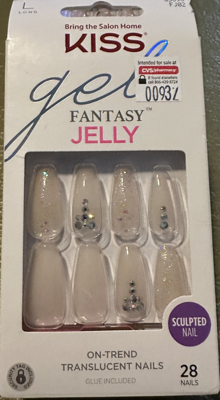 Kiss Nails Glue Long Glam Fantasy Manicure Jelly Jeweled Glitter White Sculpted