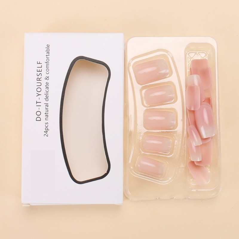 24 Pieces Pink Gradient Short Square Nail on Nail for Various Occasion