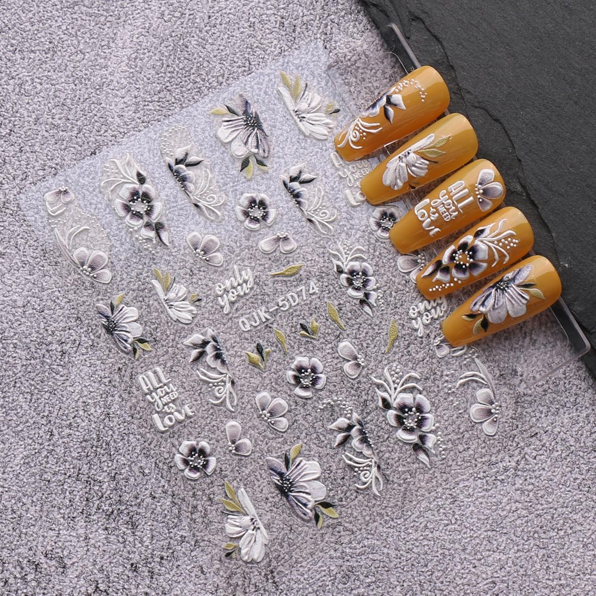 6 Sheets 3D Embossed Spring Flower Nail Art Stickers Decals Self-Adhesive Pegati