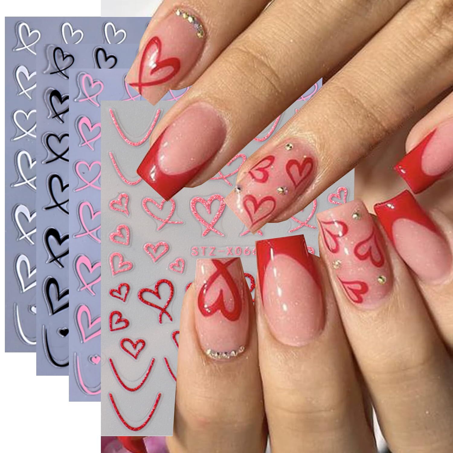Heart Nail Stickers for Art Love Decals French Colorful