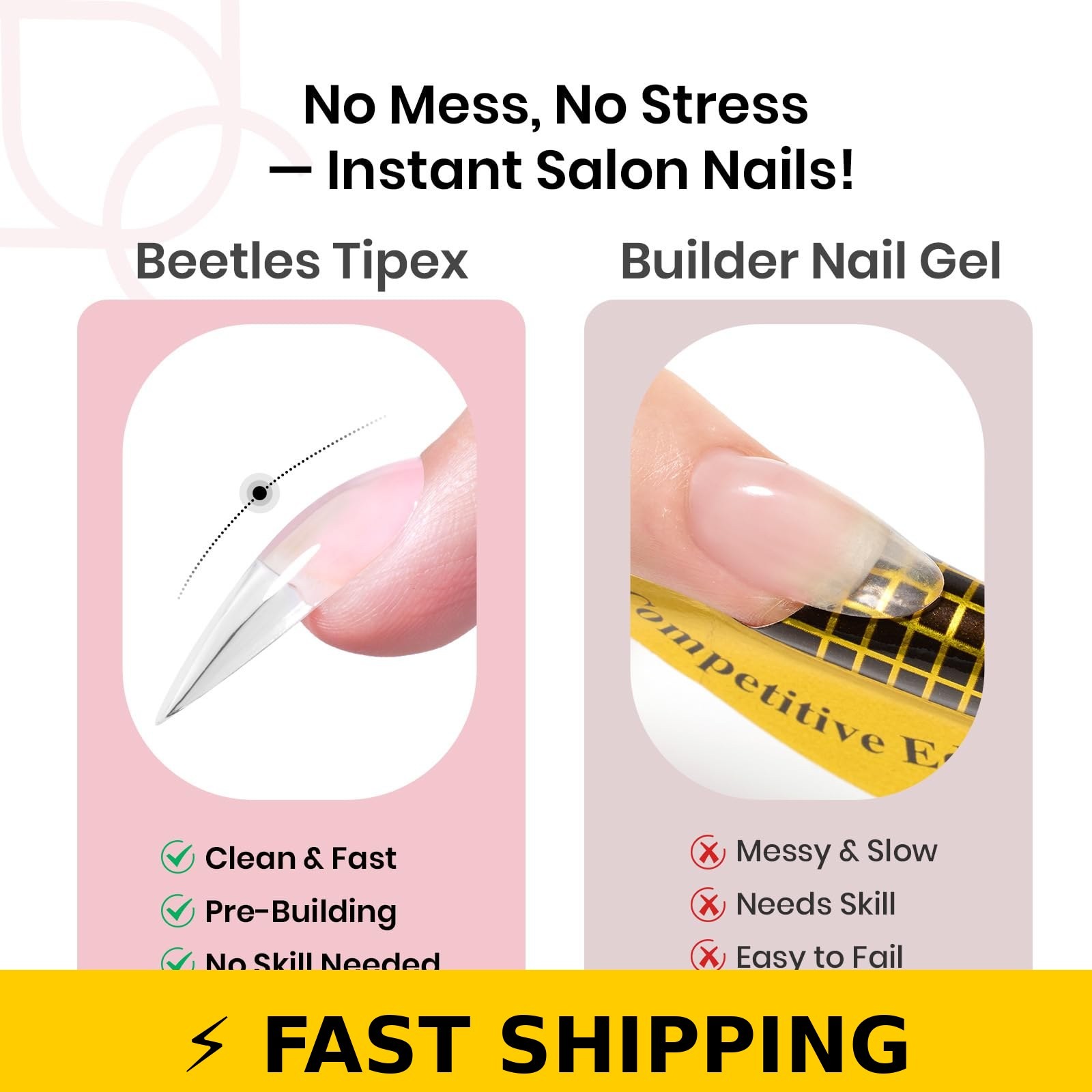 Beetles Nail Tips Medium Stiletto 192pcs No Builder Gel Required