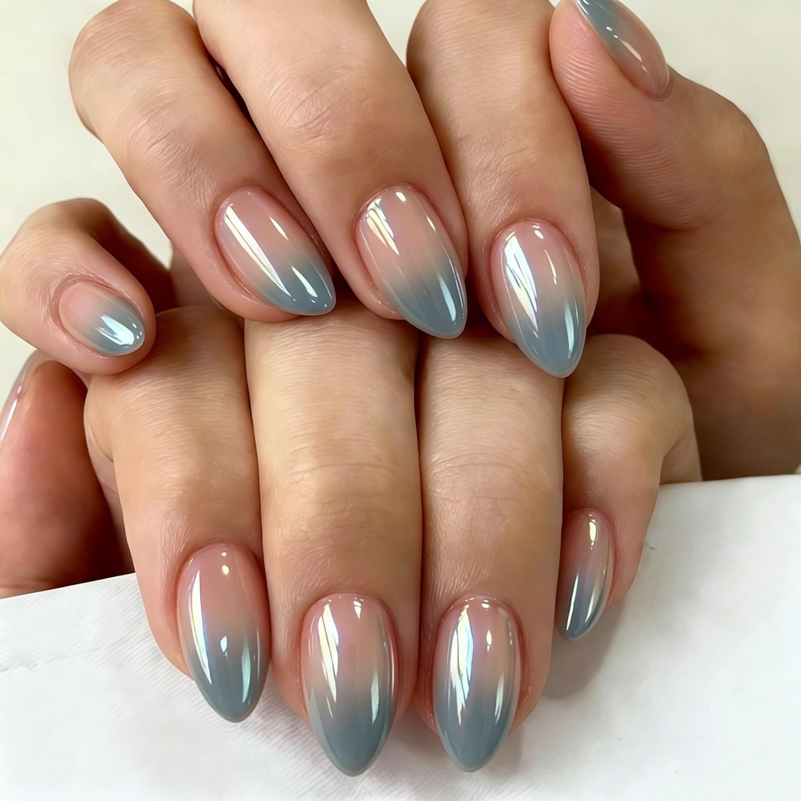SXVME short almond ombre blue press on nails