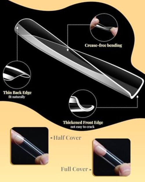 Extra Long Tapered Square Nail Tips, 240 240PCS Extra Long Square Nail Tips