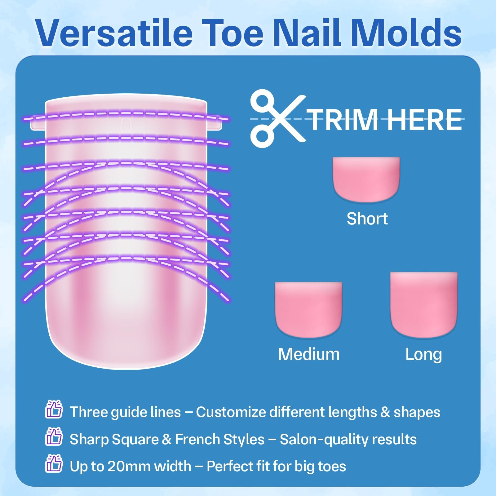 Straight Polygel Dual Pink Wide Toe Nail Forms for Poly Gel Extensions, Large…