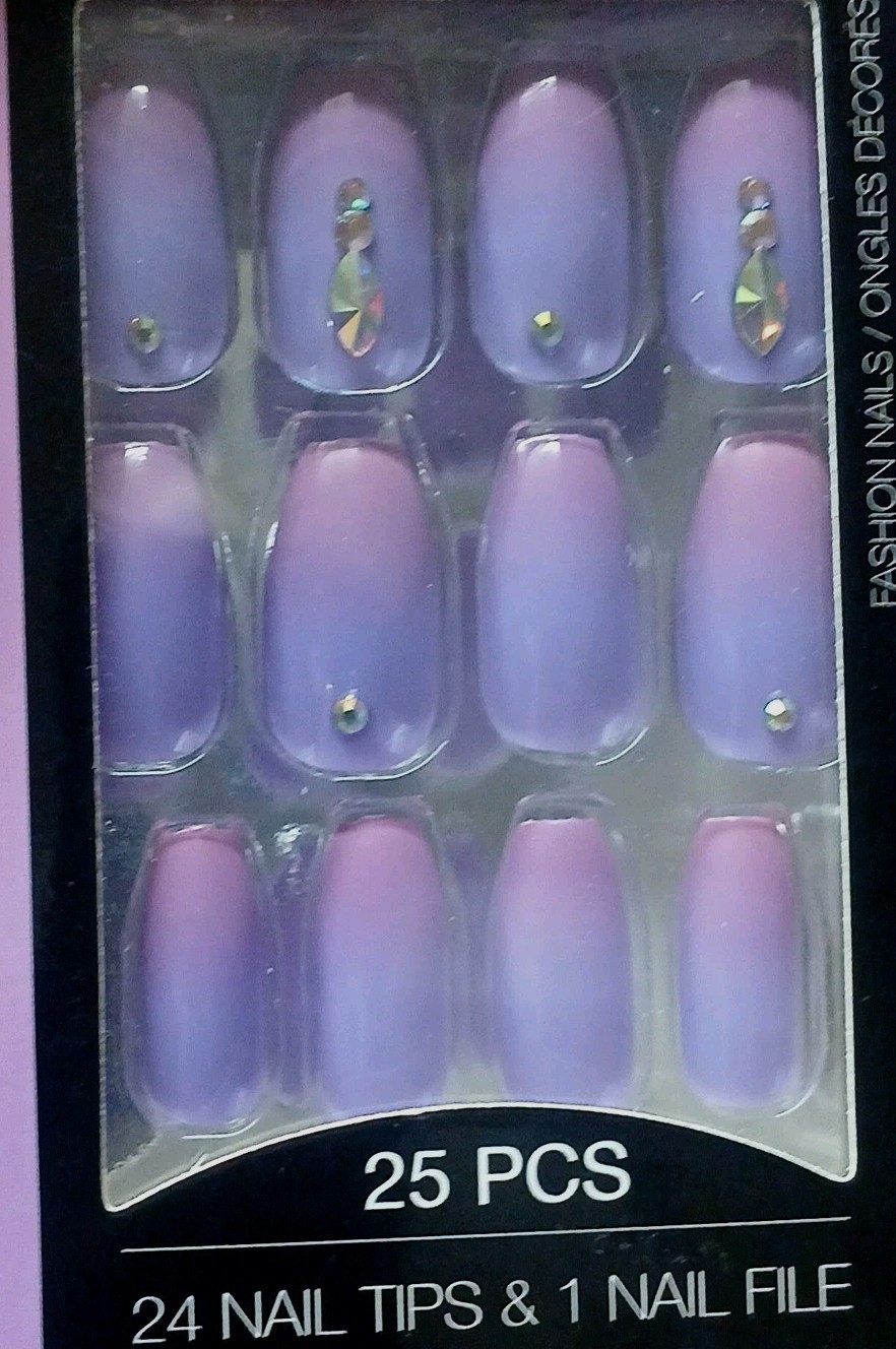 L.A. Colors Fashion Nails 24 Glue On Nails Medium Length Coffin Tip*Purple Ombre