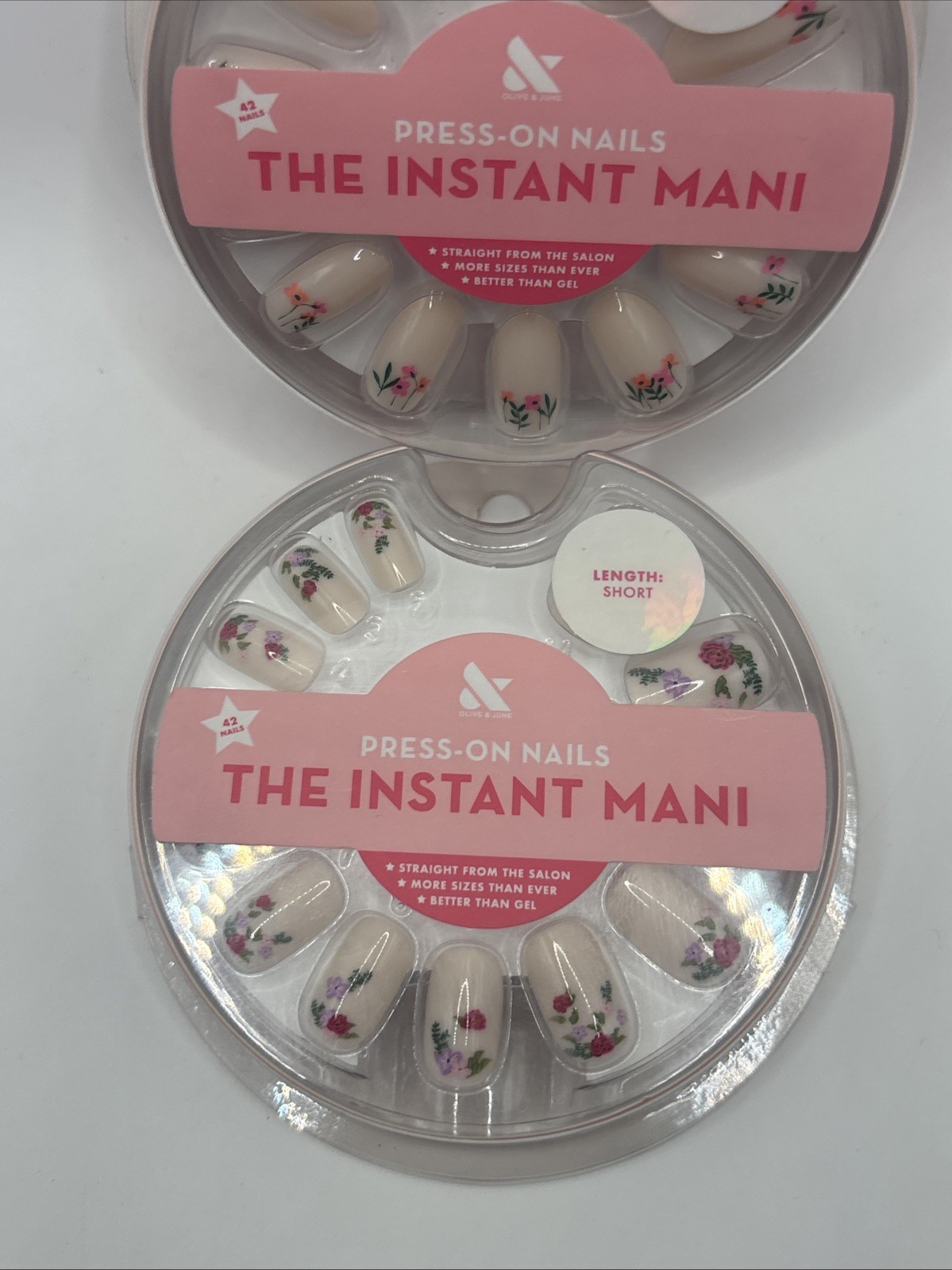 Olive & June Press On Nails, Length Short And Medium With Flower Designs