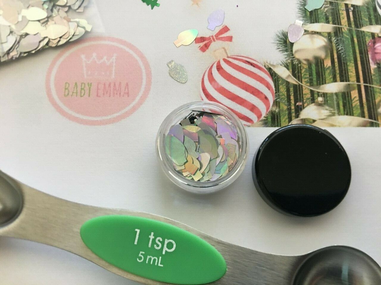 HOLO CHRISTMAS LIGHT/TREE (Silver/Green)Nail Art Face Crafts DIY-US-w/container