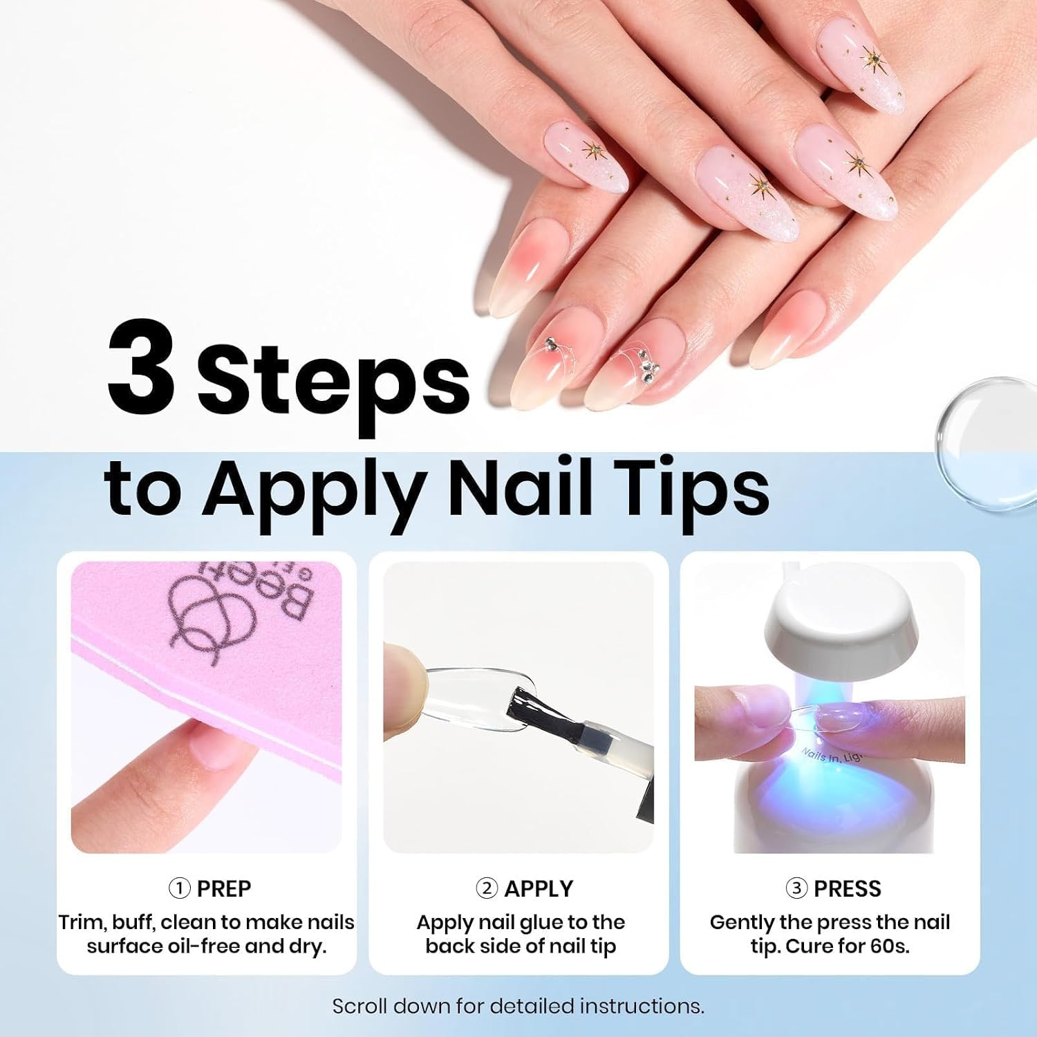Beetles 9 in 1 Nail Glue Gel for Nail Tips and Clear Acrylic Nails Long Lasting,