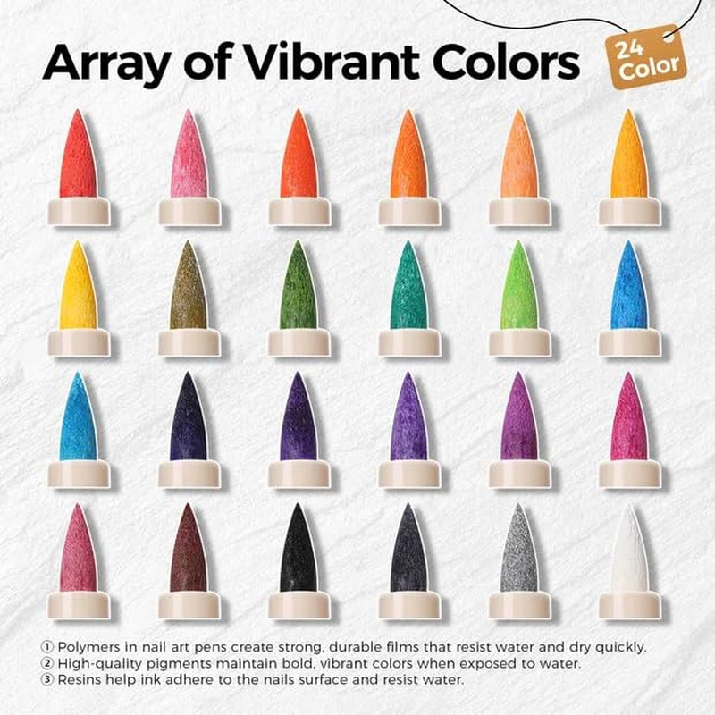Nail Art Pens,24 Colors 0.7Mm 3D Nail Markerpens for Women | Quick-Dryings, Nail