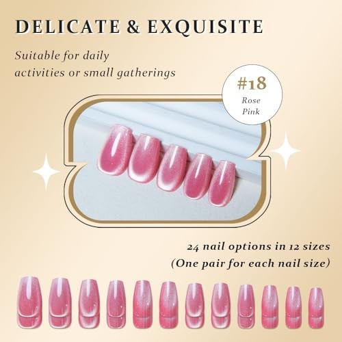Rose Pink Cat Eye 24 Ounce (Pack of 1) 24Pcs-Coffin Medium Square-18 Rose Pink