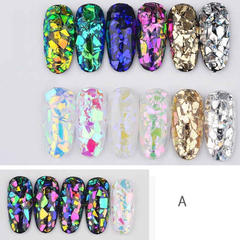 IRREGULAR BROKEN Flakes GLASS FOIL PAPER 3D SEQUINS Nail Art Glitter Pot Aurora