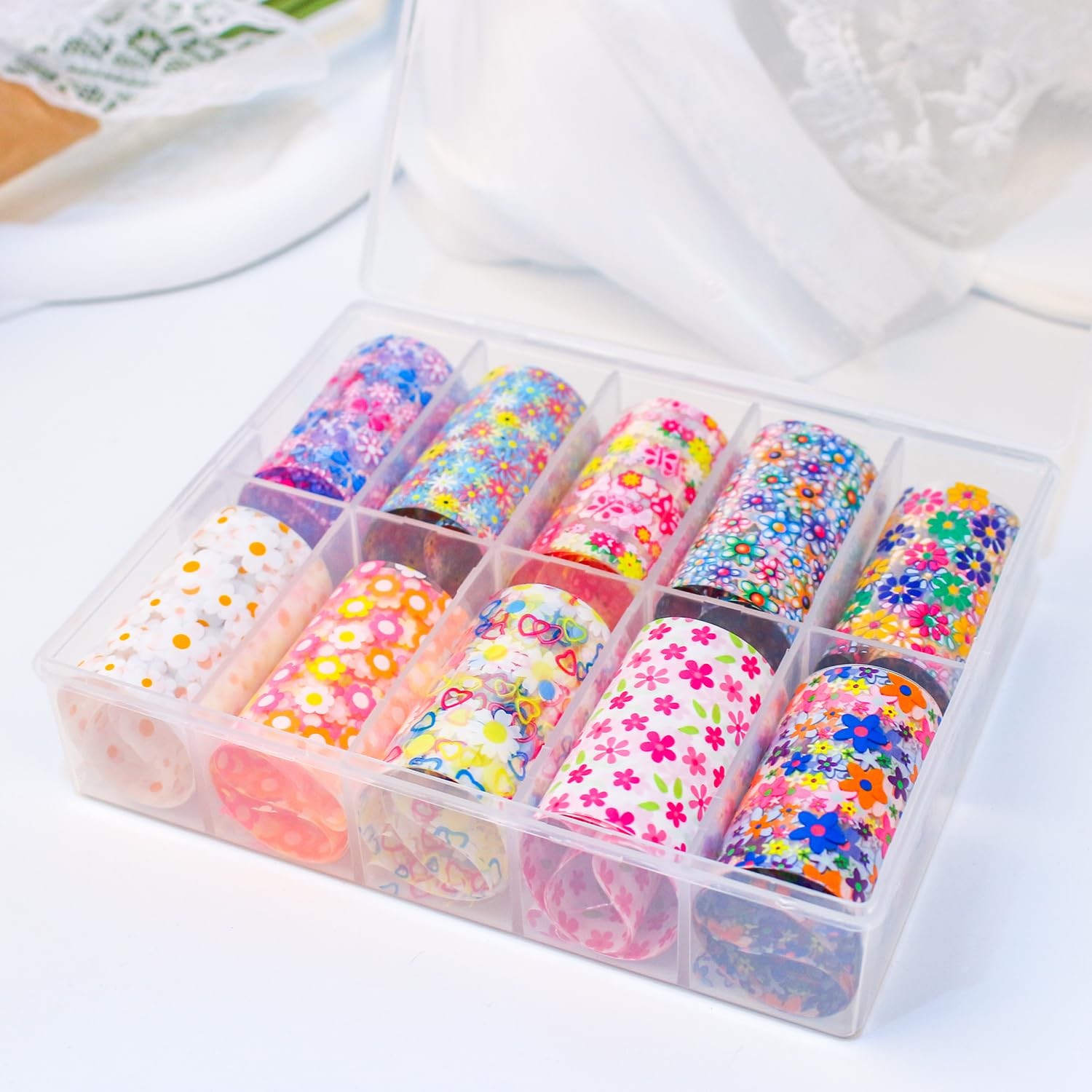 10 Roll Flower Nail Foil Transfer Holographic Foils Paper Sheets Daisy Nail Stic