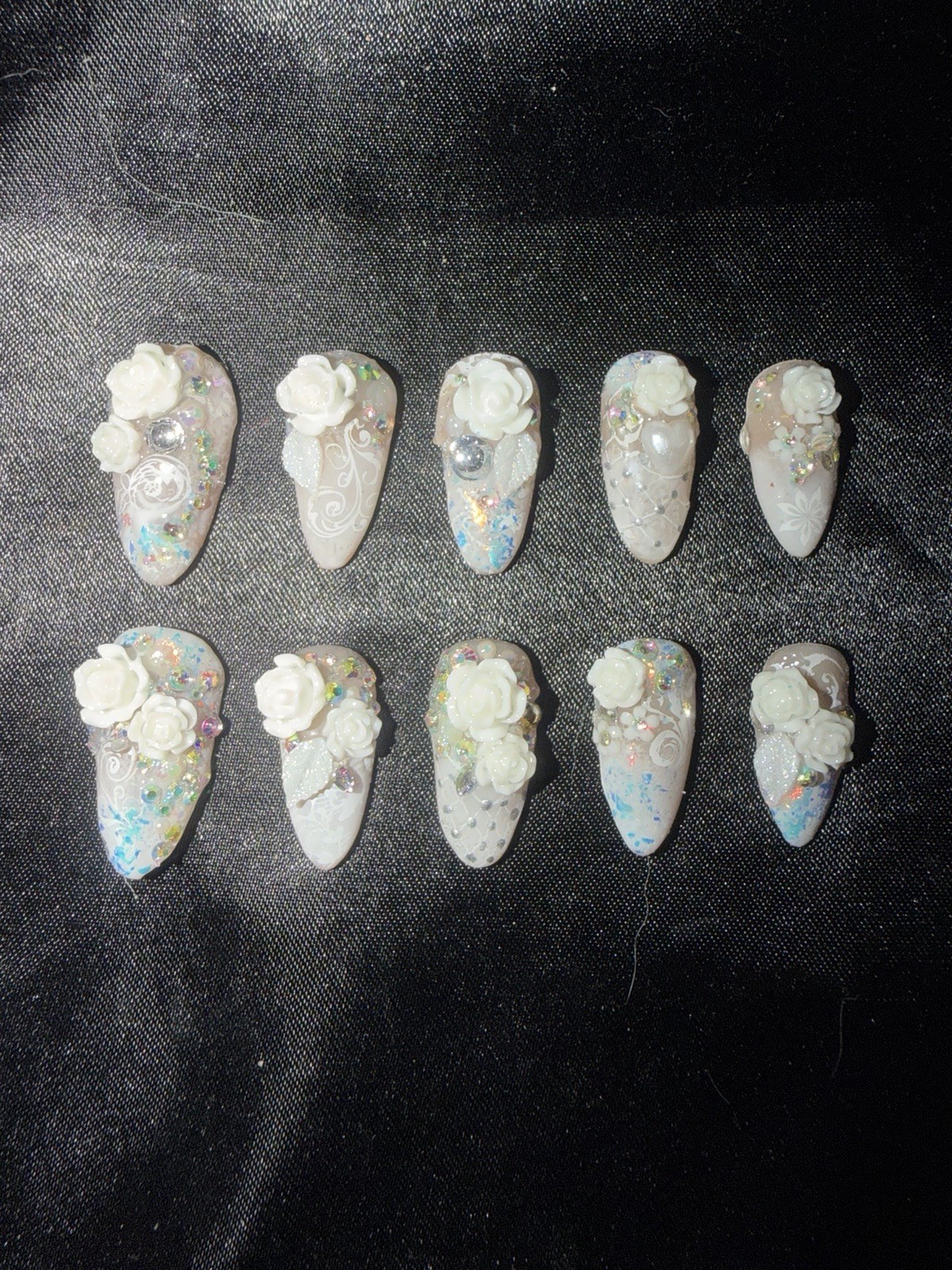 Z NAILZ! Handmade M Almond 3D Embellished Wedding Press On Nails