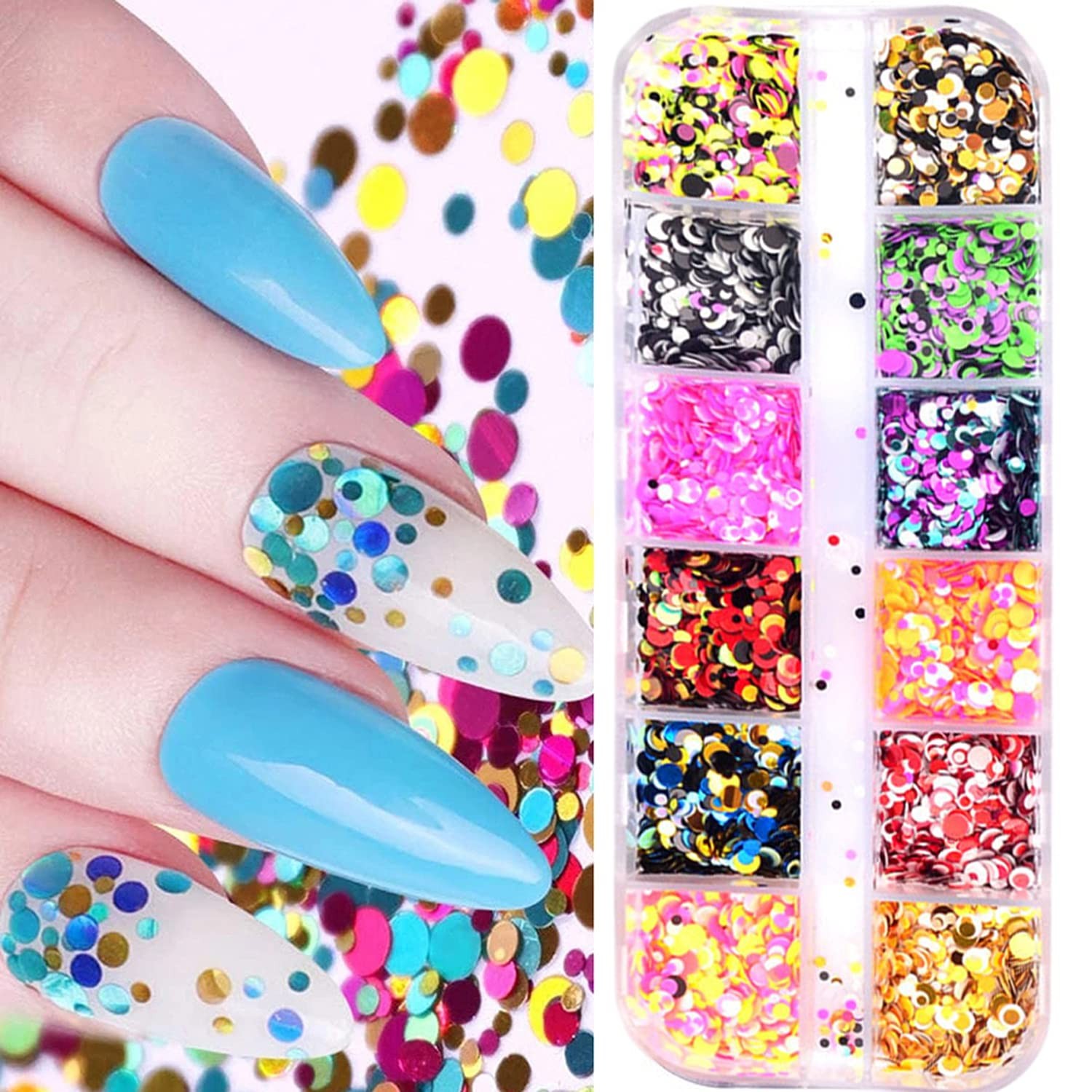 12 Colors Laser Mixed Circle Nail Glitter Sequins 3D Art