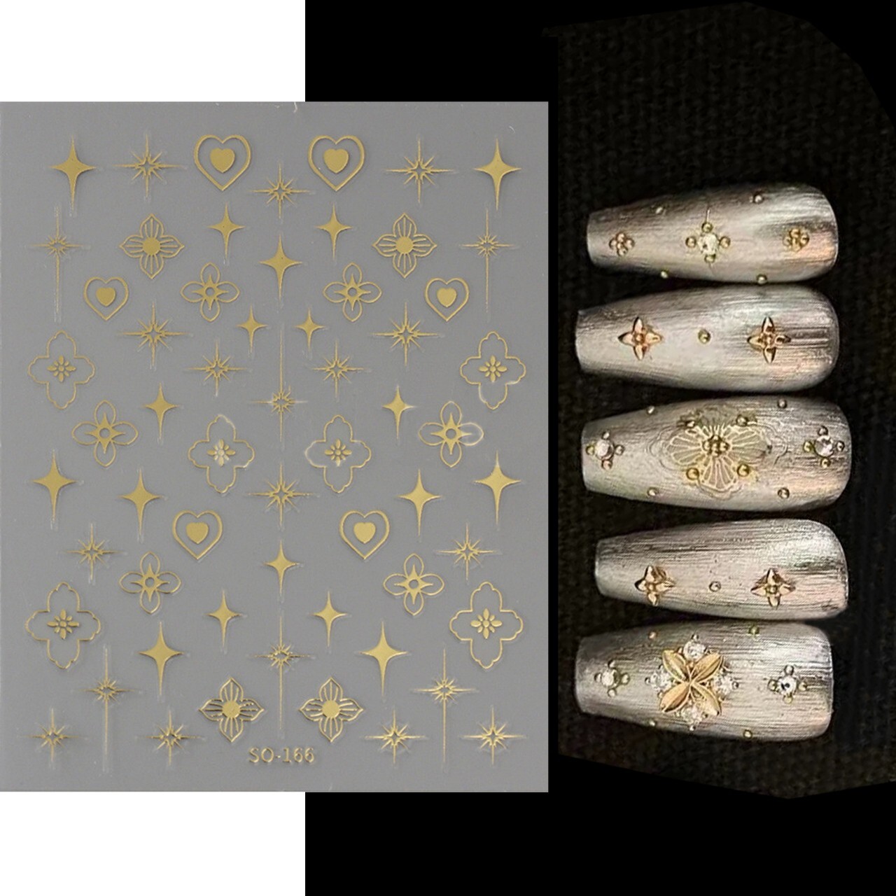 Shiny Gold Bohemian Style Sticker, Hologram Cross Star Design, Nail Art Decal