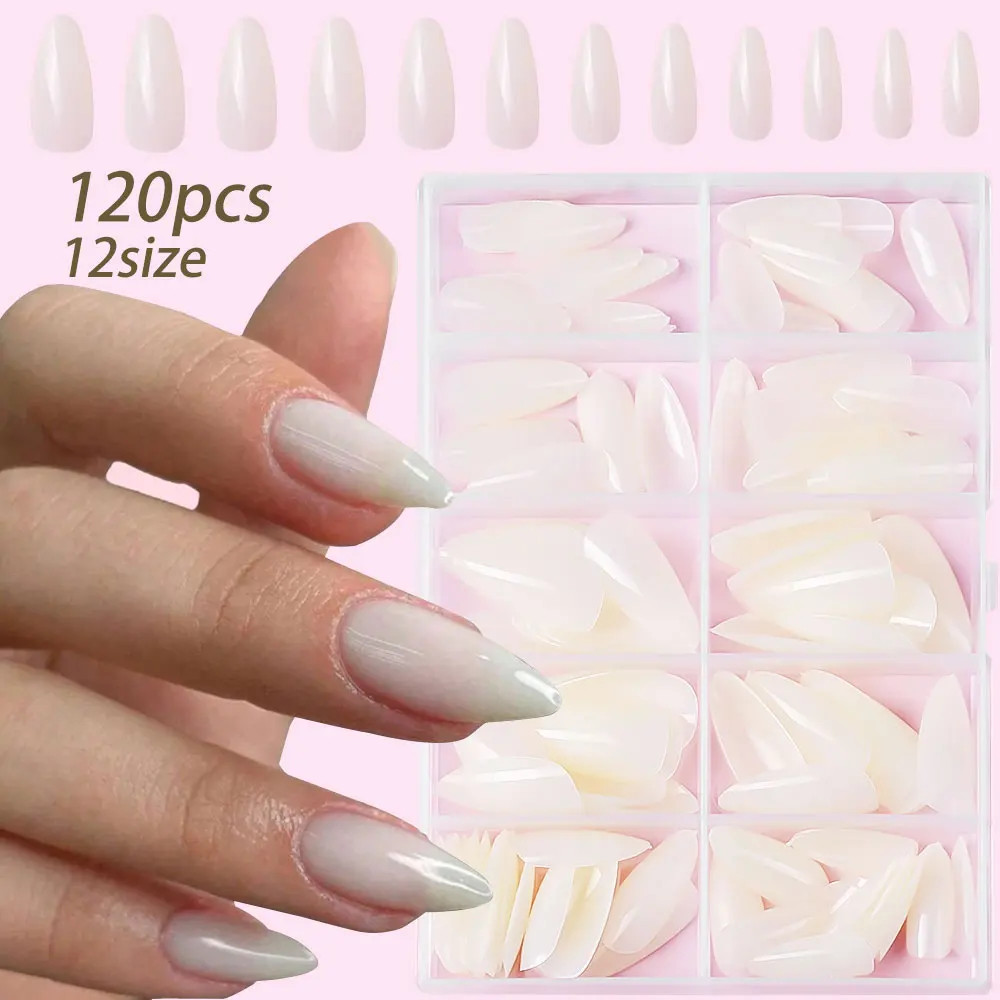 120Pcs Short Almond Press On Nails Cherry Red Milky White Fake Nails