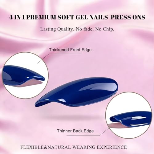 Navy Blue Short Fake Nails – Medium Square – Royal Blue Press On