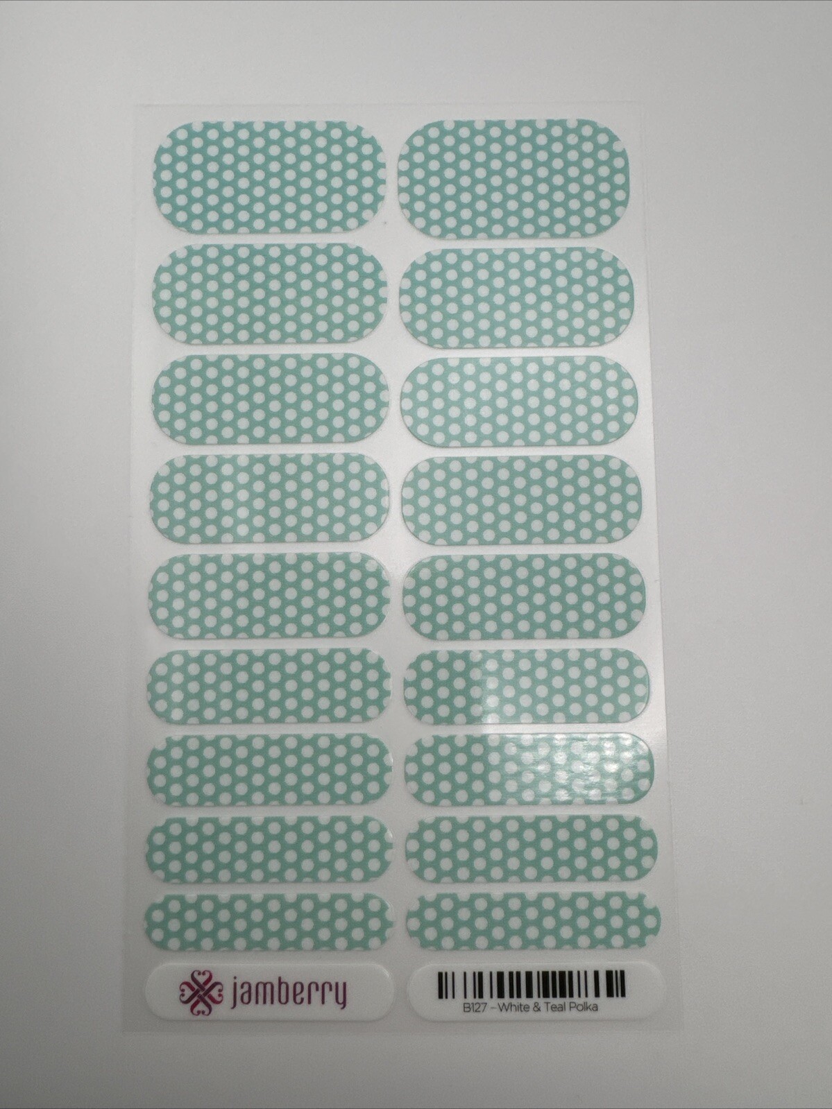 Jamberry Nail Wraps White & Teal Polka Full Sheet (polka Dots/ Blue)