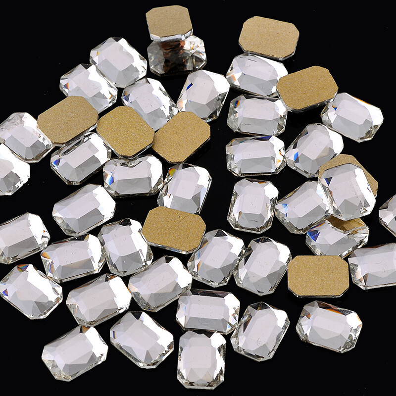 20pcs 6x8mm Nail Art Shaped Rectangular Flat Bottom Glass Rhinestone