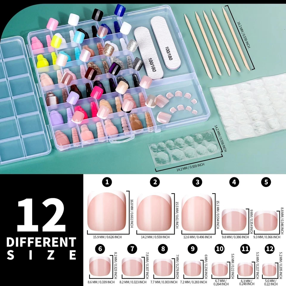 FANDAMEI Press On Toenails – 24 Colors Short Square, French Tips Cat Eye Toe