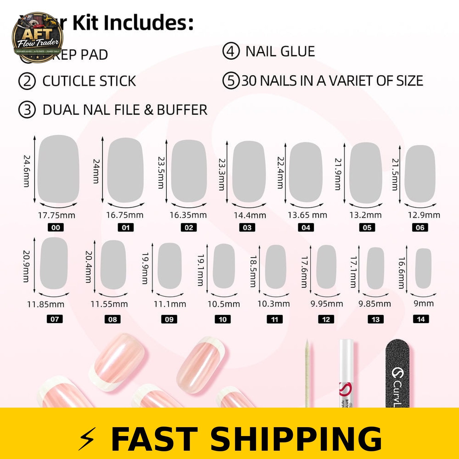 CurvLife Pearl Drizzle Press-On Nails – 30PCS Short Square
