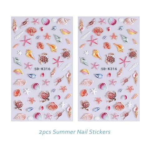Summer Ocean Nail Decals 5D Embossed Nail Art Sticker 2PCS Style4-Summer Ocean