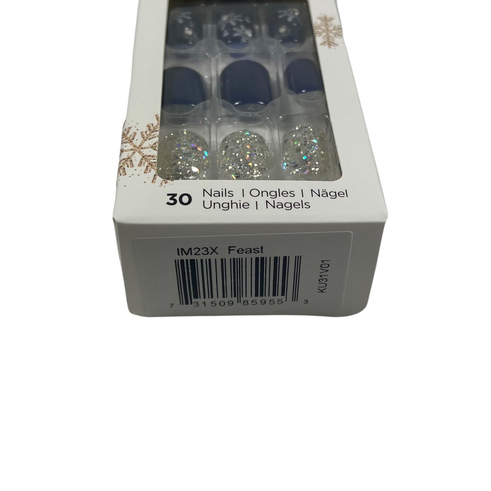 NEW Kiss Nails Impress Press On Manicure Short Gel Dark Blue Snowflake Christmas