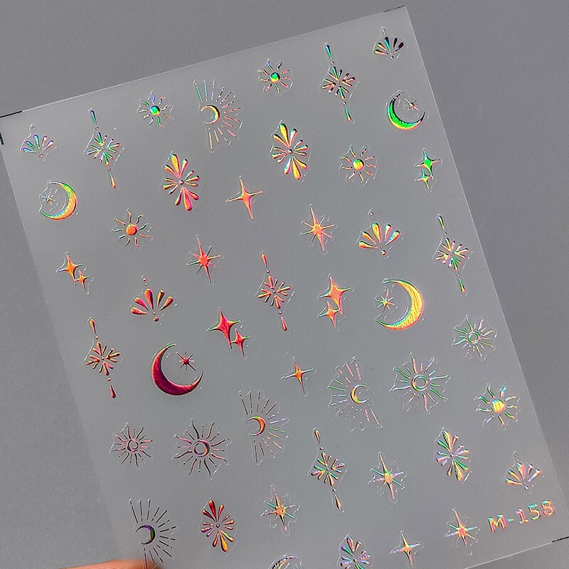 Gold and Silver Moon Nail Stickers, Gold Star Nail Decals (461)