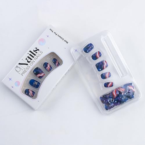 Independence Day Press on Nail Short Square Fake Nails Full Cover July4 Nails40