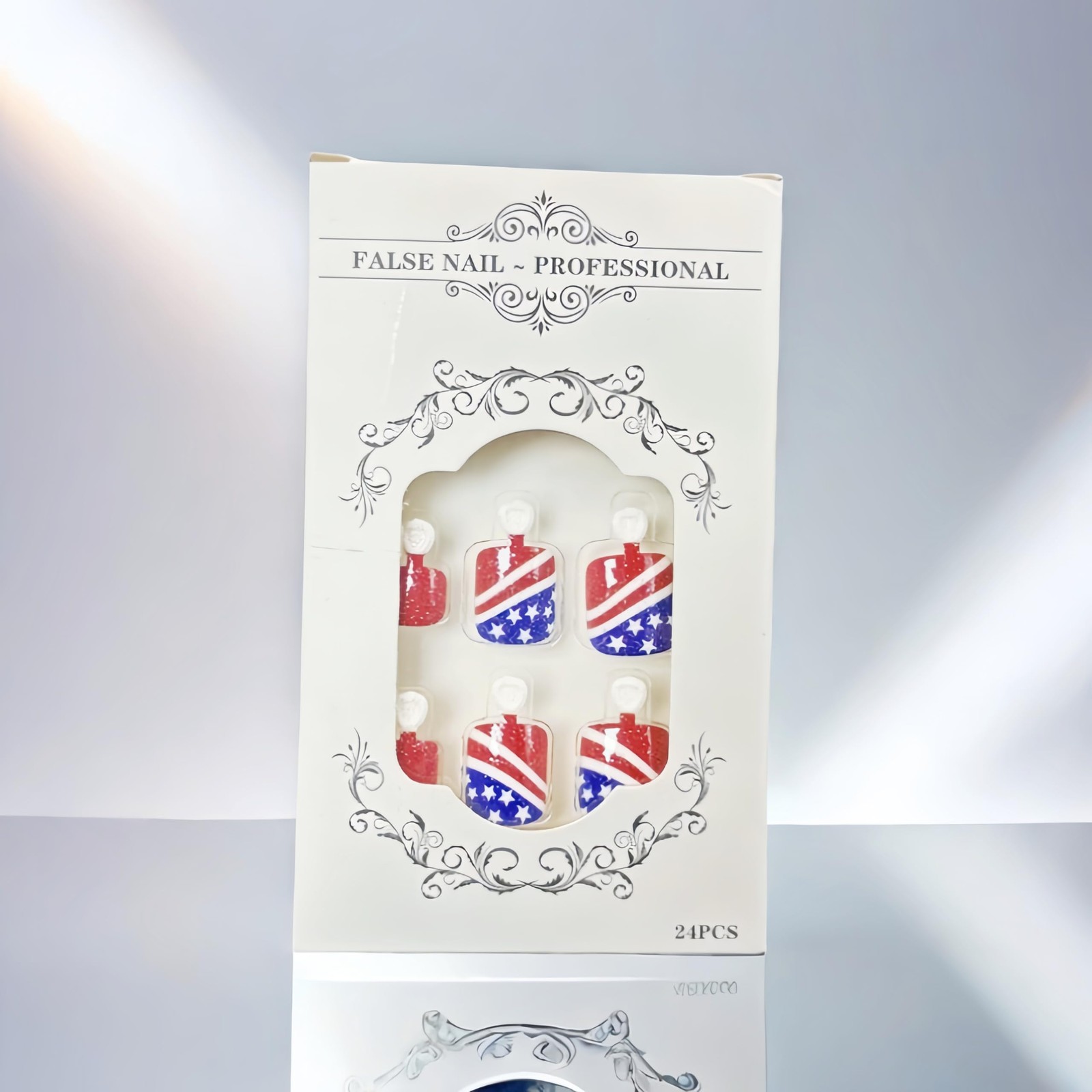 24Pcs 4th of July Press on Toenails Short 1 Fl Oz (Pack 1), Multicolor