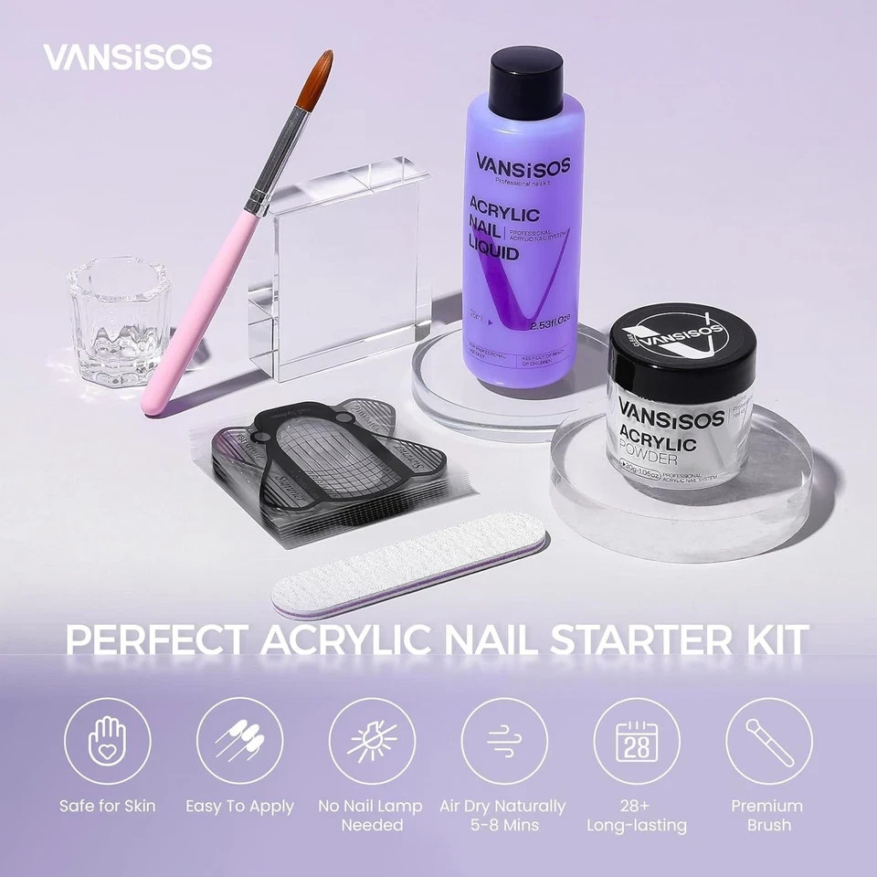VANSISOS Acrylic Nail Kit: 30g Clear Acrylic Powder and 75ml Liquid Set with..