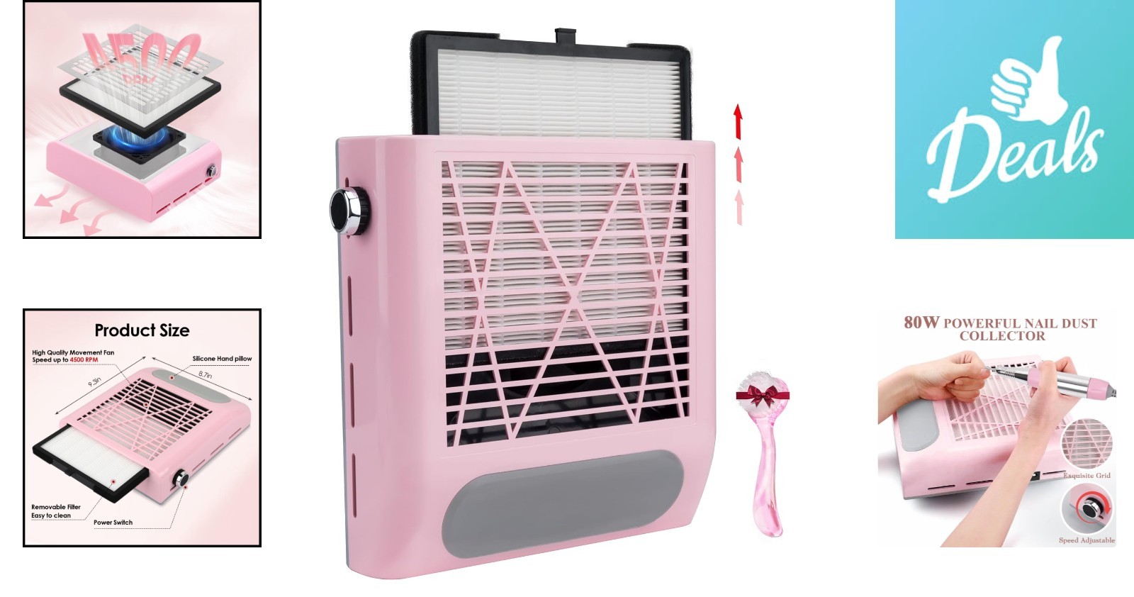 Electric Acrylic Nail Dust Collector – 80W Power Pink Vacuum for Dust-Free Art