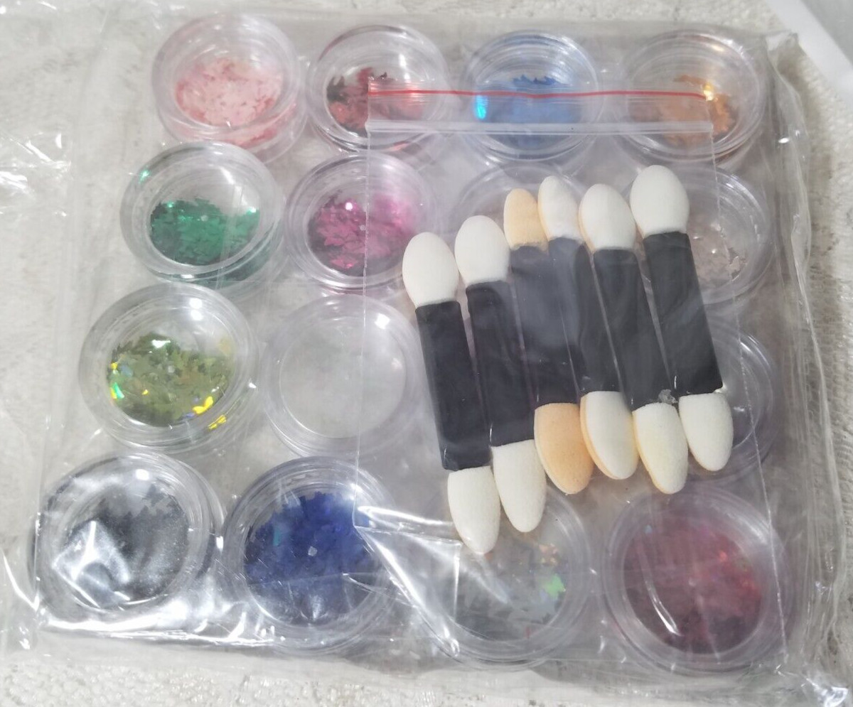 16 ASSORTED TUBS COLORED BUTTERFLY Shaped Glitter Nail Face Body Arts Crafts